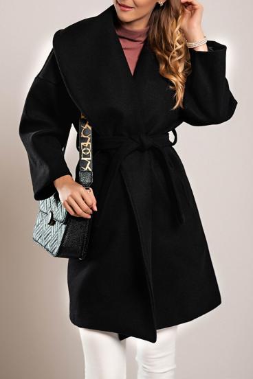 Elegante abrigo corto de cuello ancho con solapa, negro