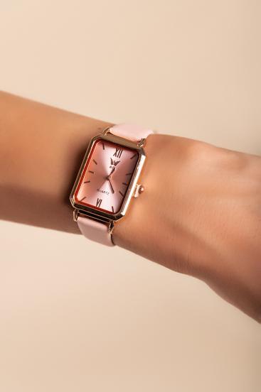 Reloj elegante con pulsera de piel sintética, rosa claro