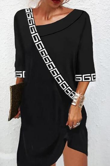 Vestido elegante con estampado geométrico, negro